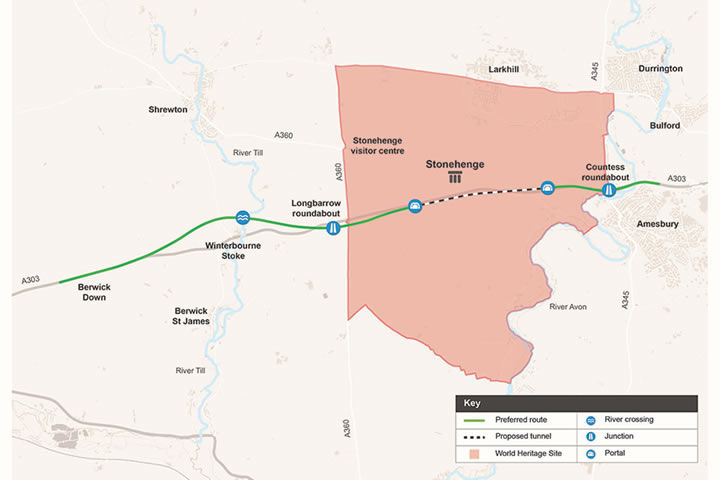 Route of Stonehenge tunnel