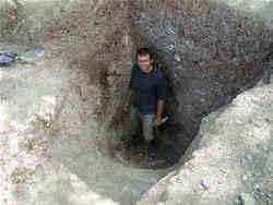 Timber circle post hole at Durrington Walls. The post hole is close to the centre of the circle. It was excavated during the 2006 season of the Stonehenge Riverside Project dig